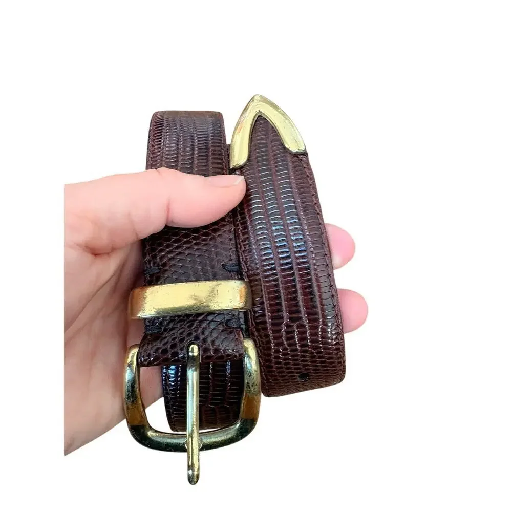 Jos A Bank Leather Belt Size 36 Brown Embossed Gold Buckle Unisex